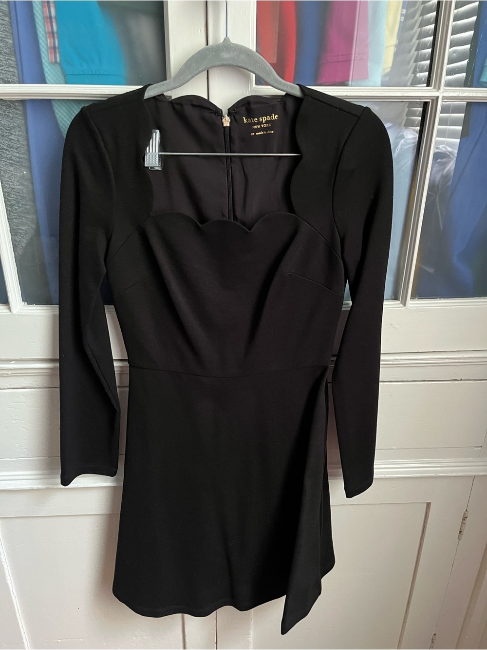 kate spade Black Long-Sleeve Scallop-Neck Dress with Side Tie Detail